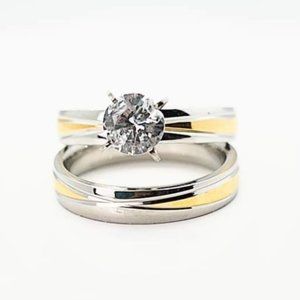 New, Sizes 5 - 11, Women's Stainless Steel Engagement Wedding Ring Set